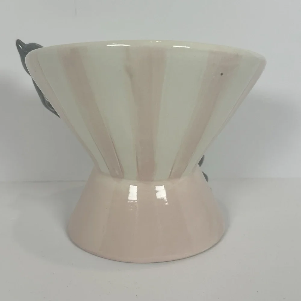 Mellow & Mod Cat Pedestal Bowl Pink Stripe Ceramic Raised Cat Food Dish